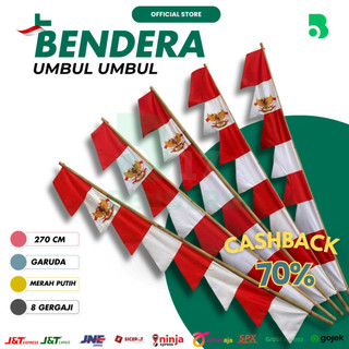 Bendera Umbul Umbul Garuda 3 Meter | 8 Mata Gergaji | Warna Merah Putih