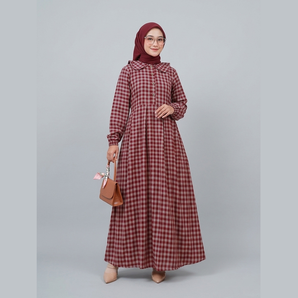 KATUN Haruka Sayla Cotton Check Dress, Modern Premium Nursing Friendly Dress - Size S / M / L