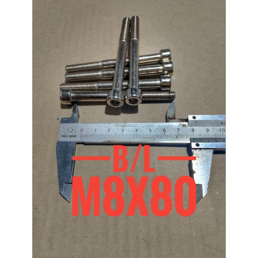 L bolt m8x1.25x80 L6 กุญแจนิกเกิลโครเมียม 1 ชิ้น