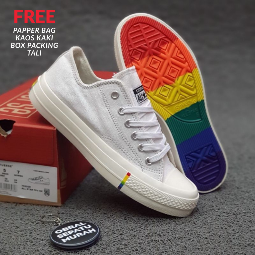 CONVERSE 70S LOW X RAINBOW TRIPLE WHITE SHOES GLOSSY SOLE 38-43 คุณภาพนําเข้า