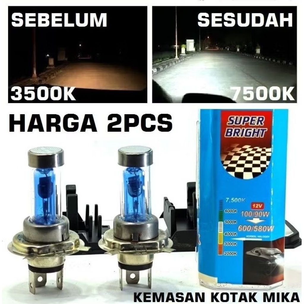 (7L) SUPER BRIGHT BULB H4 100/90W 600/580W 100W 90W 100 WATT 90WAT 12V 12V 120/90 THERE IS MINUS, HI