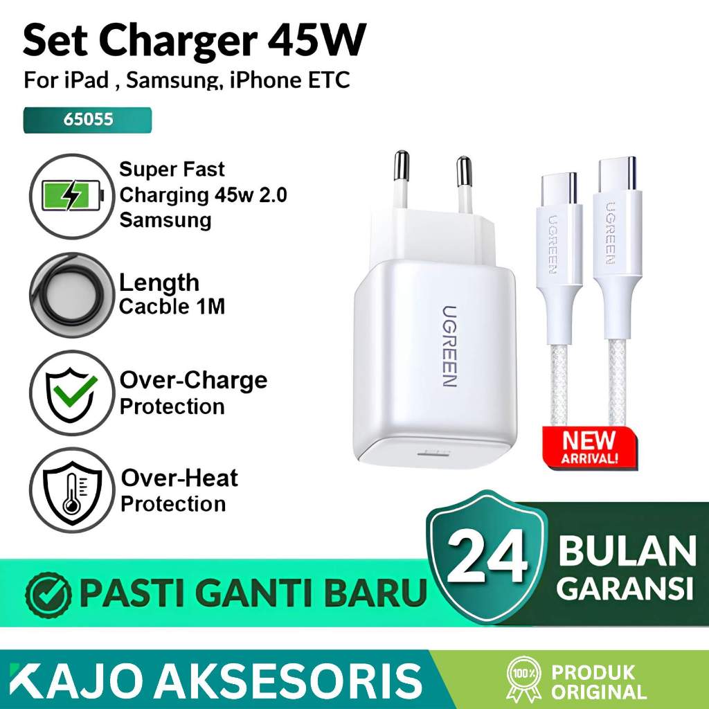 UGREEN 65055/65054 TRAVEL CHARGER UGREEN TYPE C TO C 45W FAST CHARGING