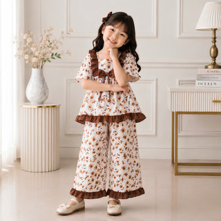 NAJWA - Ziyi Setelan Anak Perempuan Motif Bunga Kekinian / Fashion Oneset Baju Anak Lengan Pendek  & Celana Panjang Terlaris