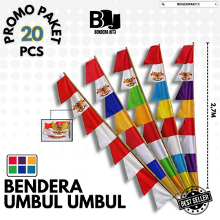 Paket 20 PCS | Bendera Umbul Umbul Garuda 3 Meter | 8 Mata Gergaji | Warna Lengkap