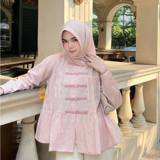 Oxa Blouse Stripe Cheongsam - Atasan Wanita Salur Remple