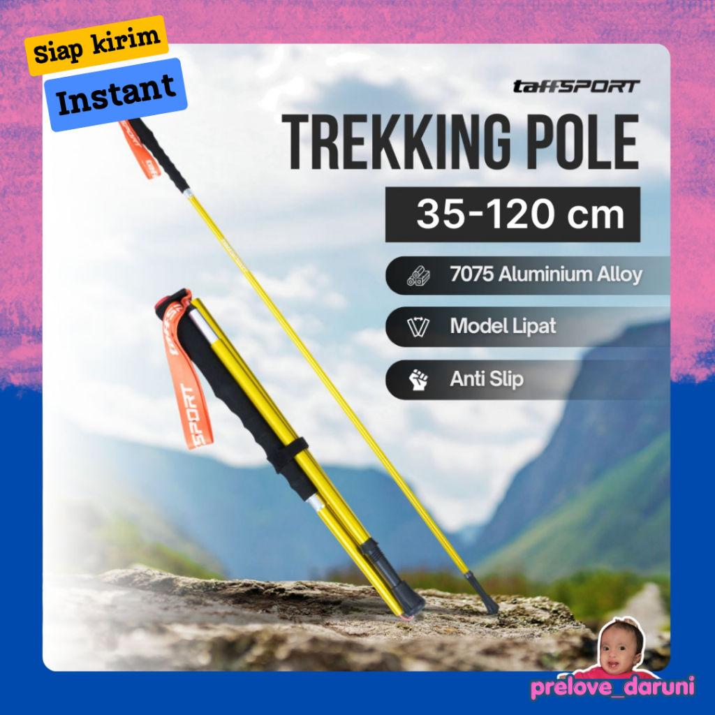 [ORIGINAL] Taffisport ไม้เท้าเดินป่าแบบพับได้ Trekking Pole อลูมิเนียม 7075 120 ซม. - 7075 - สีเหลือ