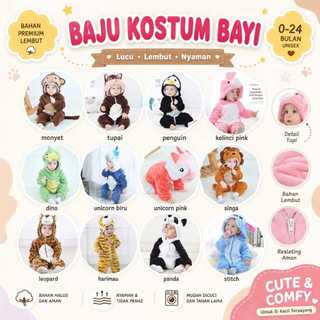 Baju Bayi Kostum Anak bahan Flannel Cowok Cewek ONESIE