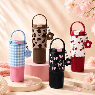 2in1 Botol air minum stainless motif tumbler sedotan 2 variasi free gantungan