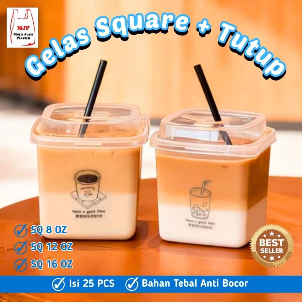 HOK 8oz 12oz 16oz ถ้วยสี่เหลี่ยม + ฝาปิด | ถ้วยสี่เหลี่ยมพลาสติกใสพรีเมี่ยมสําหรับเครื่องดื่มขนมเยลลี่