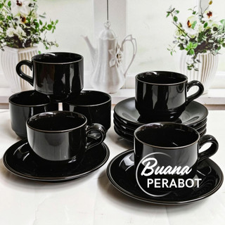Cangkir Keramik Set Super Tebal | Cangkir Kopi keramik Set 12 Pcs ( 6 pcs Tatakan & 6 pcs Piring ) Terlaris