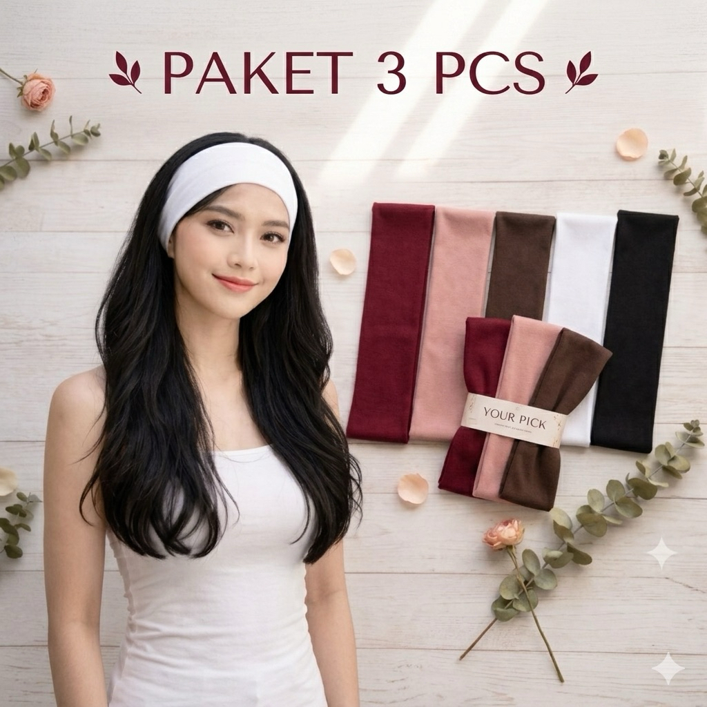 (3 ชิ้น) ที่คาดผมผ้าพันคอ สไตล์เกาหลี Bando Sport Fashion Y2k