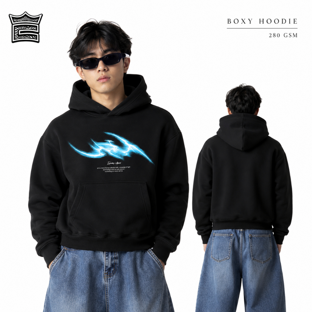 Everlast เครื่องแต่งกาย Hoodie Boxy Oversize Jacket Hodie Skena ผู้ชายผู้หญิง Disorder สีดํา