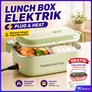 Lunch Box Elektrik Pemanas 1.2L 18W Stainless Steel 304 Food Grade Kotak Makan 2 Sekat Hijau