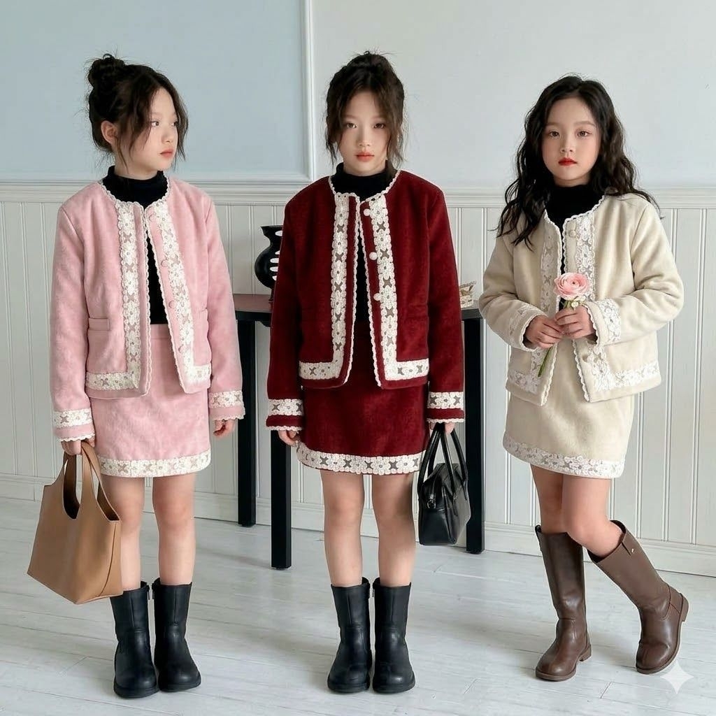 AGE 8-13 Years SR789 THICK WOOL BLAZER AND SKIRT SET