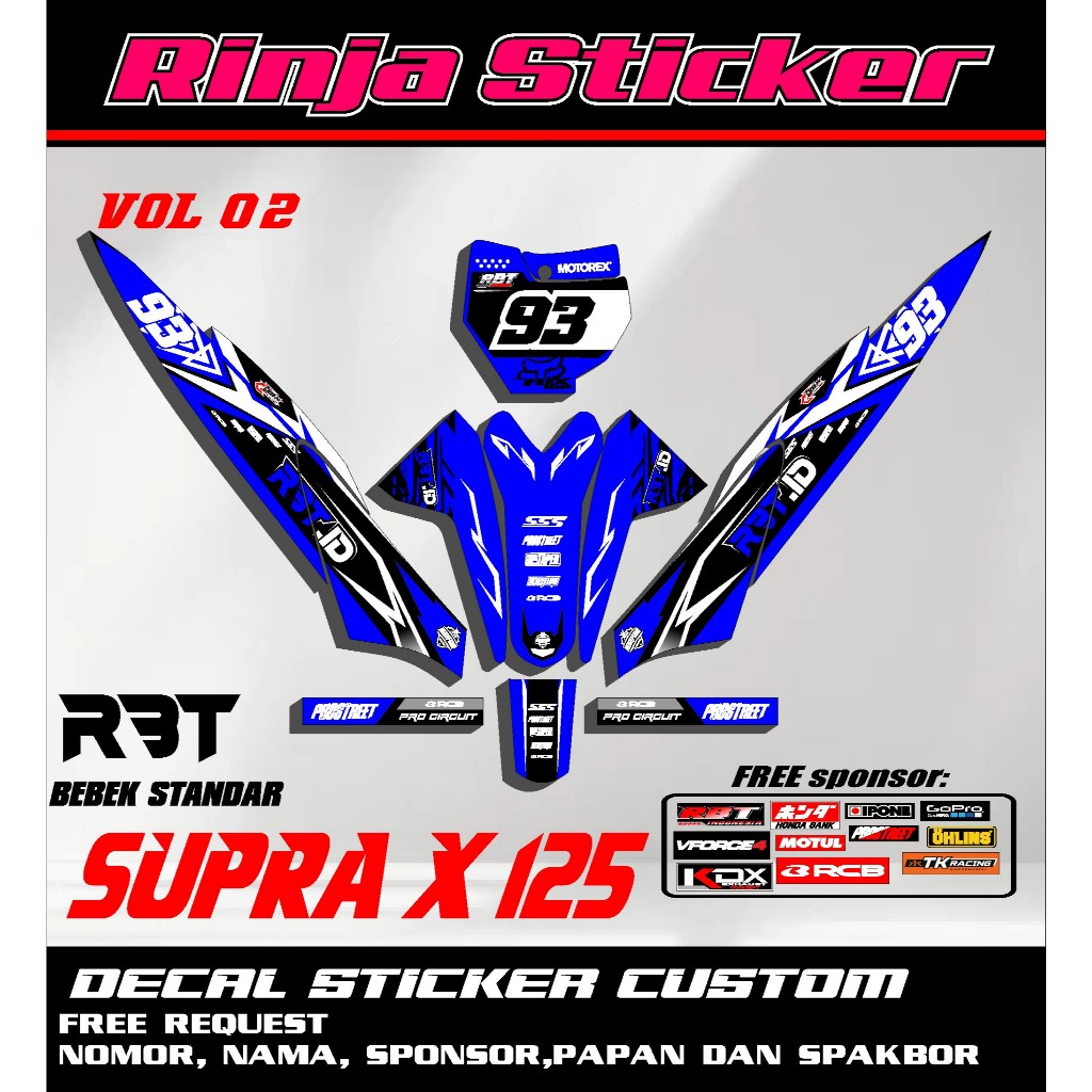 สติ๊กเกอร์ดีคอลใหม่ล่าสุด RBT SUPRA X 125 ใหม่ล่าสุด RS VOL 02 ฟรี REQUEST NAME NUMBER และ SPONSOR