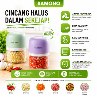 SAMONO Portable Chopper Pisau Tajam Bawang Mini Blender Bumbu Elektrik Serbaguna Penghalus Daging Cabe Sekali Tekan Food Grade - SW-L4
