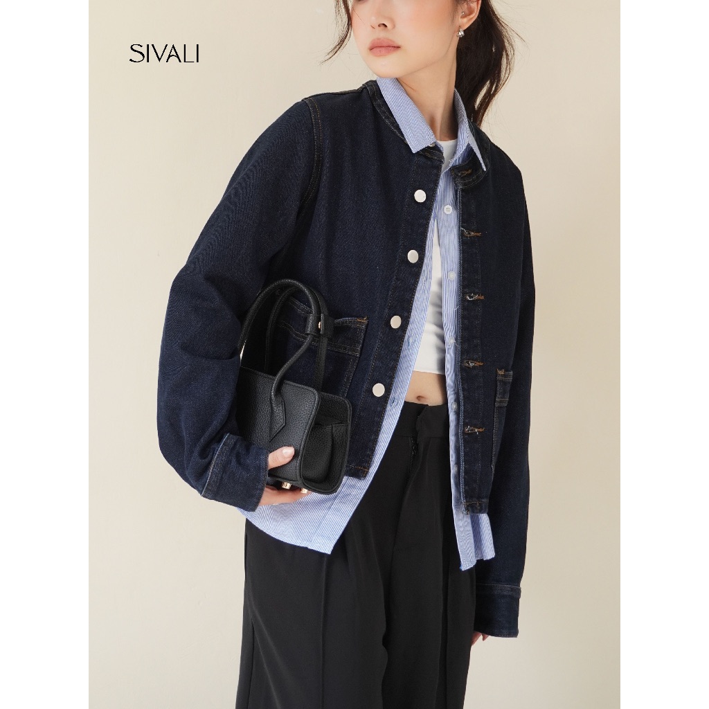 SIVALI Marra Denim Top - Boxy Crop Denim Jacket - กางเกงยีนส์ตัวนอกแขนยาวผู้หญิง