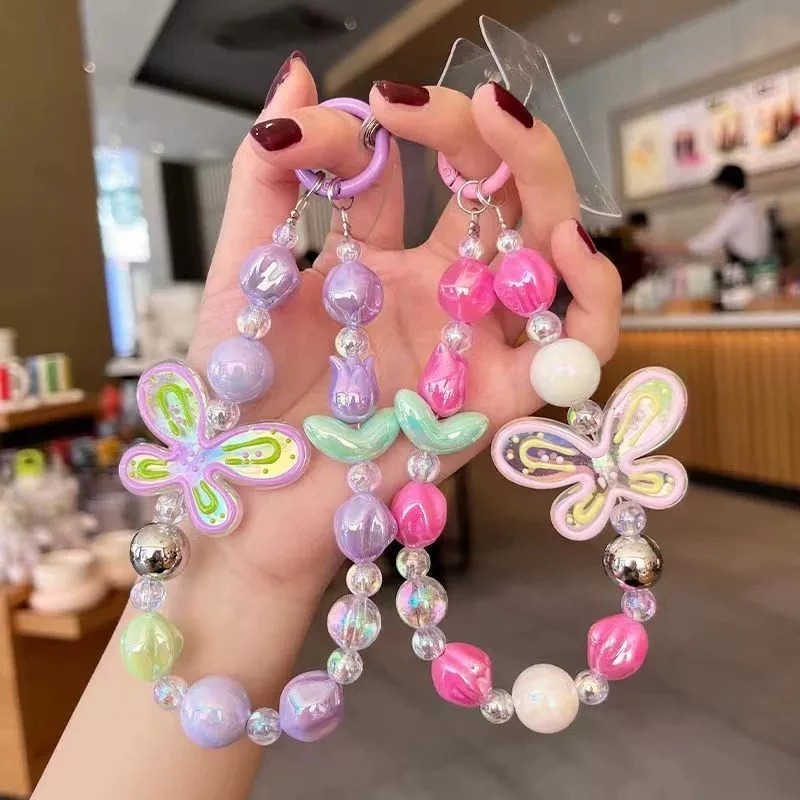 HP GANTUNGAN Super Lovely Aesthetic เกาหลีผีเสื้อผู้ถือโทรศัพท์Tulipผีเสื้อจี้สําหรับโทรศัพท์อุปกรณ์