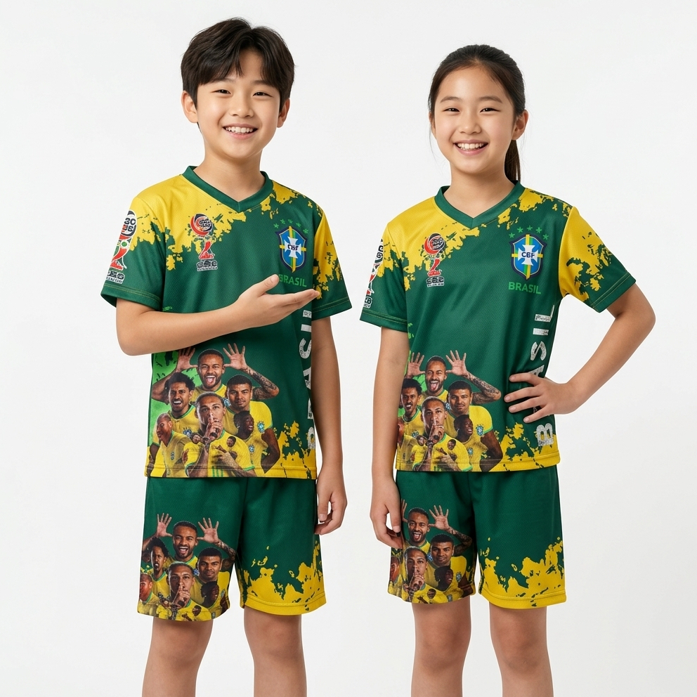/ BRAZIL KIDS FOOTBALL SHIRT SET PRINTING VINI JR NEYMAR / FUTSAL JERSEY / BOYS FOOTBALL SHIRT SET W