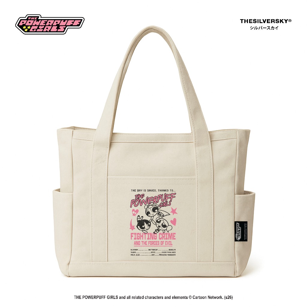 The Powerpuff Girls Fighting Canvas Totebag Premium | กระเป๋าแล็ปท็อปครีมสําหรับผู้หญิงสําหรับทํางาน