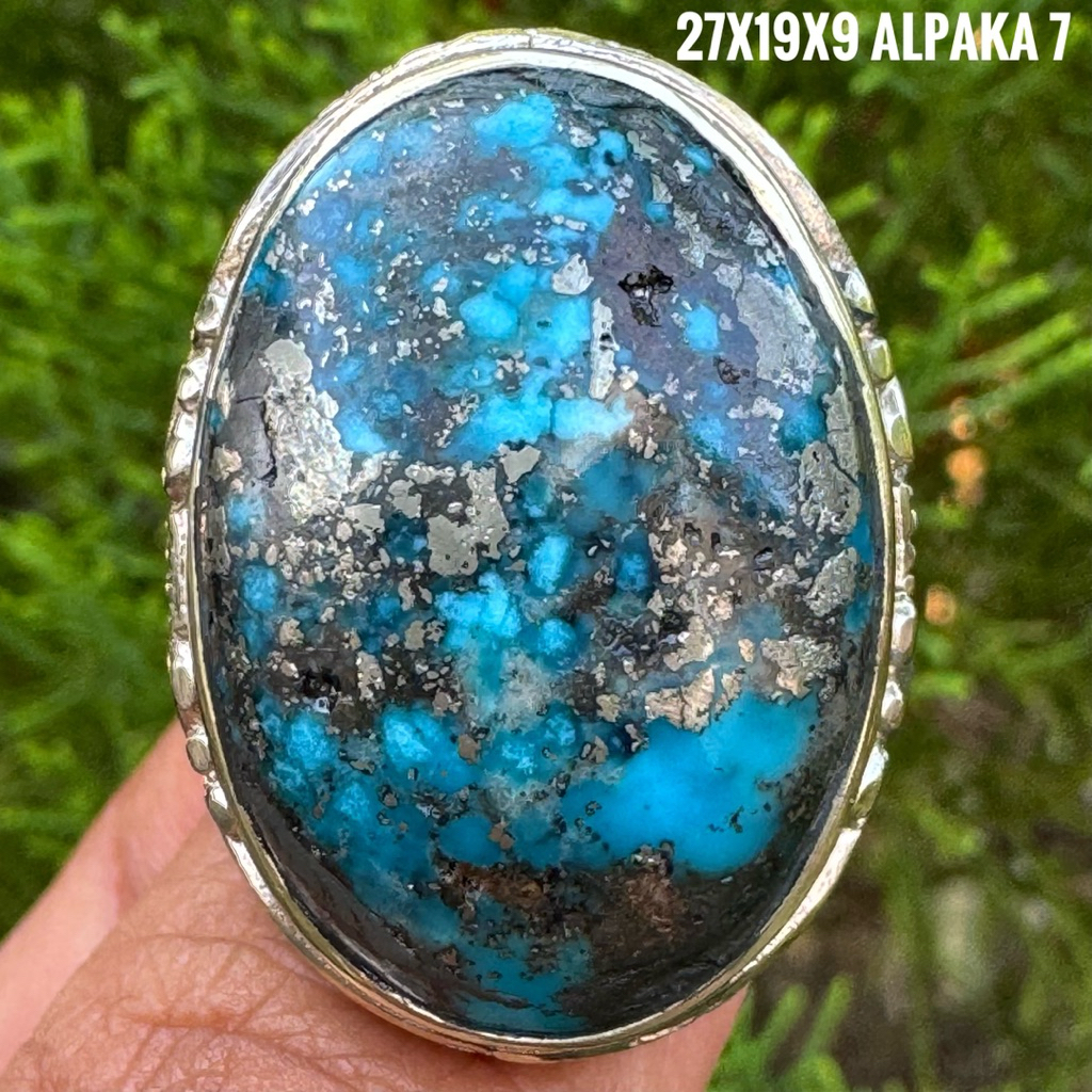 แหวนอาเกต Pyrite เทอร์ควอยซ์เปอร์เซียธรรมชาติ (ต้นฉบับธรรมชาติ)