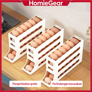 HomieGear Rak Telur Tempat Rak Telur 4 Tingkat Otomatis Bergulir Rak Penyimpanan Telur Anti Pecah/Jatuh
