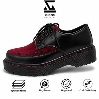 Sepatu Pria Casual GICOS Official Hitam Merah | Sepatu Stylish Sol Tebal Nyaman | Sepatu Fashion Pria Wanita Kekinian Pantofel