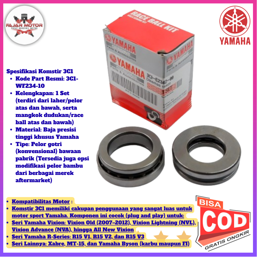 3C1 คอพวงมาลัยสําหรับ Yamaha Vixion New & Vixion Old - COMPLETE NVL / NVA ORIGINAL PREMIUM รถจักรยาน