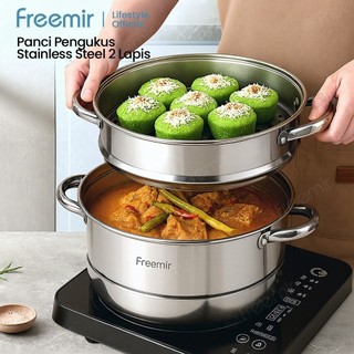 [Ready] freemir lifestyle Panci Kukus Stainless Steel 3/2 Tingkat Panci Rebus Steamer Serbaguna Anti Karat Cocok untuk mengukus ikan dan nasi