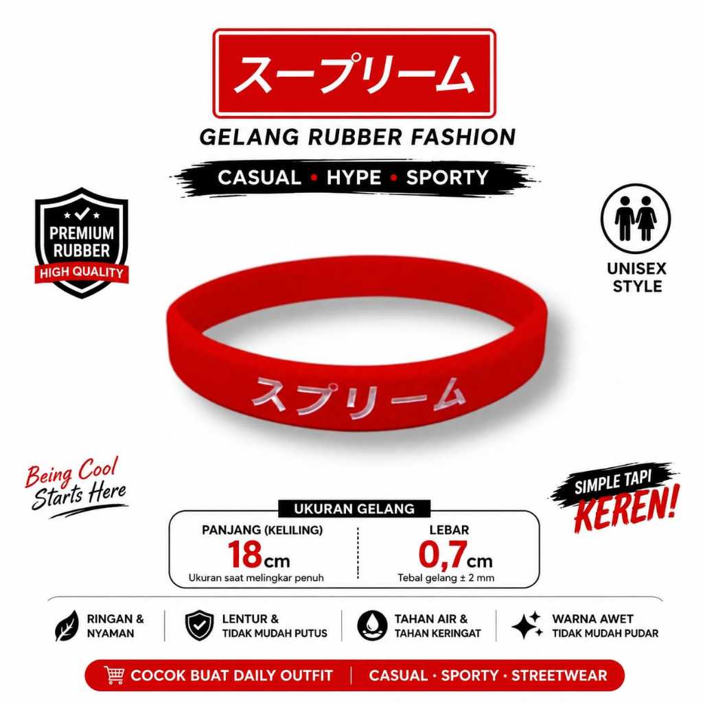 FEDD - SUPREME JAPAN สร้อยข้อมือยางสําหรับผู้ชายและผู้หญิง แฟชั่นสปอร์ต hypebeast