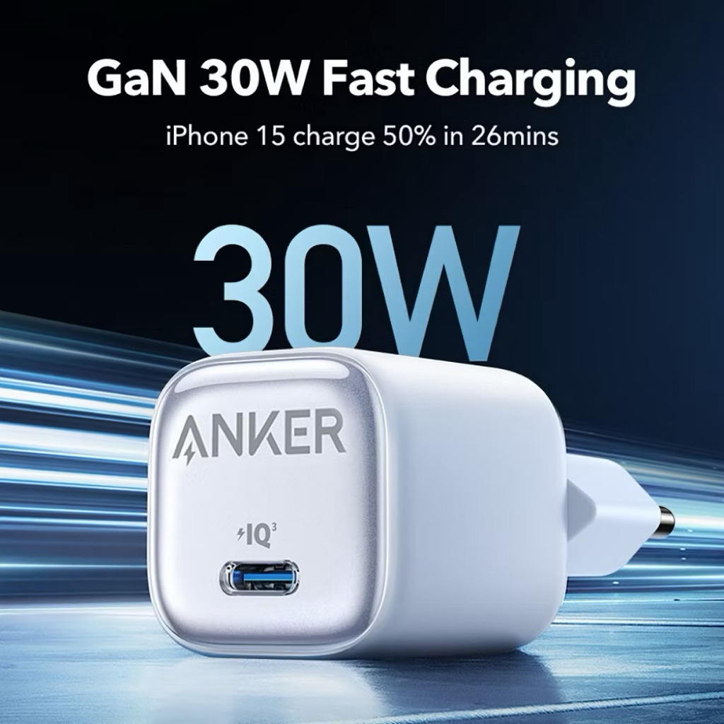 Anker Wall Charger GaN 20W 30W USB Type C Lightning MFi Fast Charging PD Adapter สําหรับ iPhone 17 1