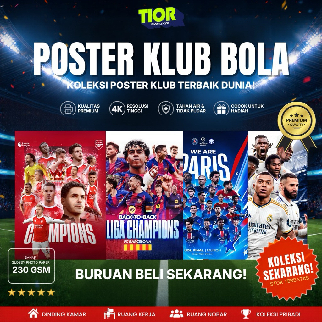 (1 ชุด 24 ชิ้น) โปสเตอร์ HD FOOTBALL CLUB A4 SIZE