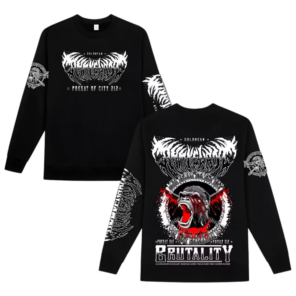 PP081 Long sleeve Anti-Kewan Brutality Group - Poesat 212 Unisex สีดําและสีขาวคุณภาพดีที่สุดวัสดุเรี