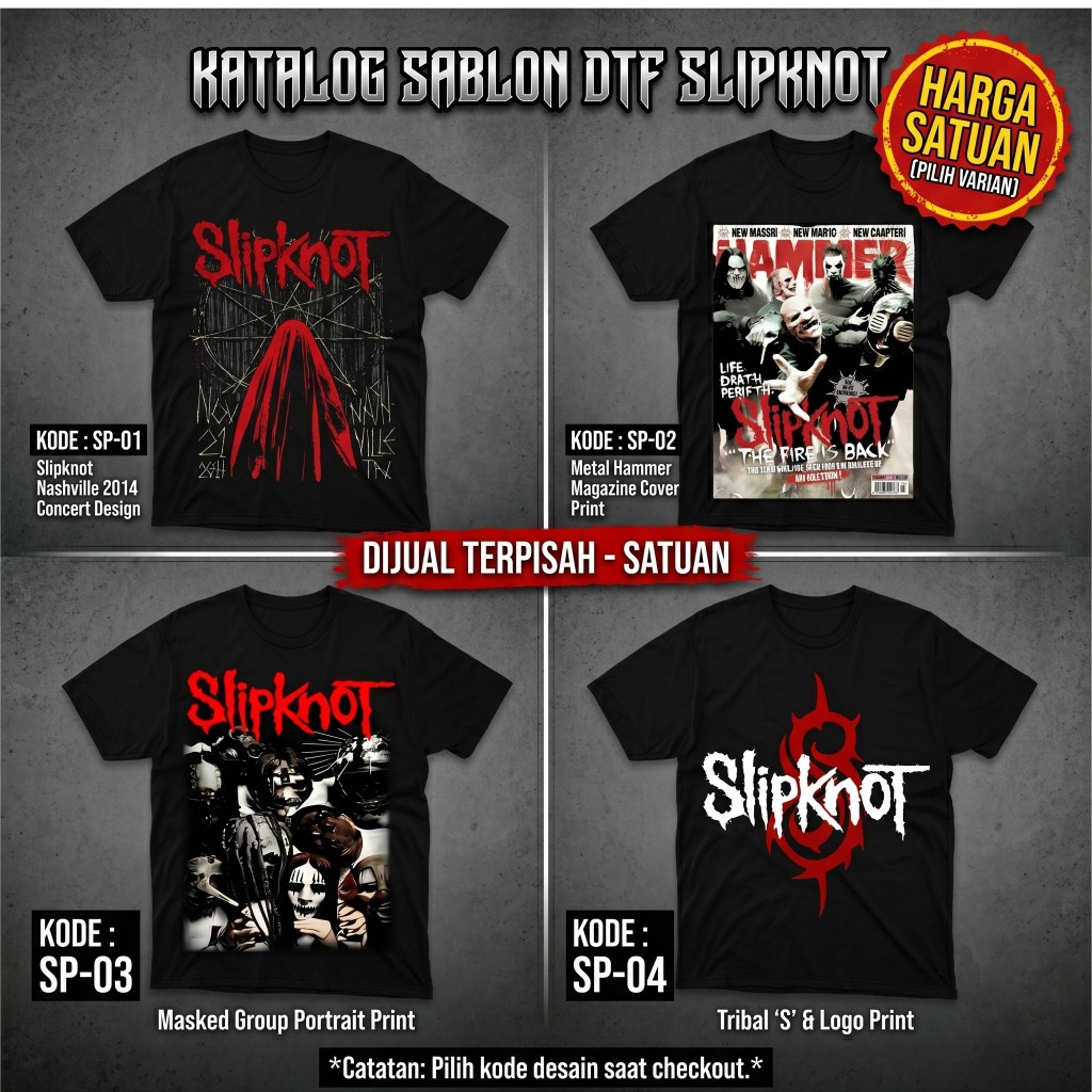 DTF Band Slipknot Premium Screen Printing Stickers - ขายเป็นรายบุคคล / แยก (พร้อมกด)