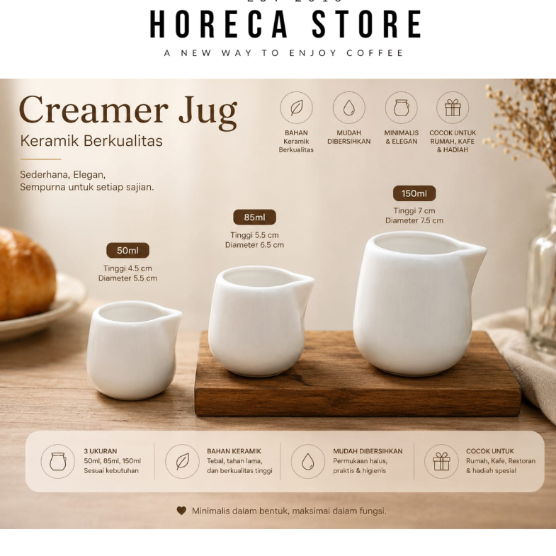 Ceramic Creamer Jug แบบไม่มีด้ามจับ / กาน้ําชาเหยือกเซรามิกสําหรับครีมนมน้ําตาลของเหลว NH 45ML NH 85