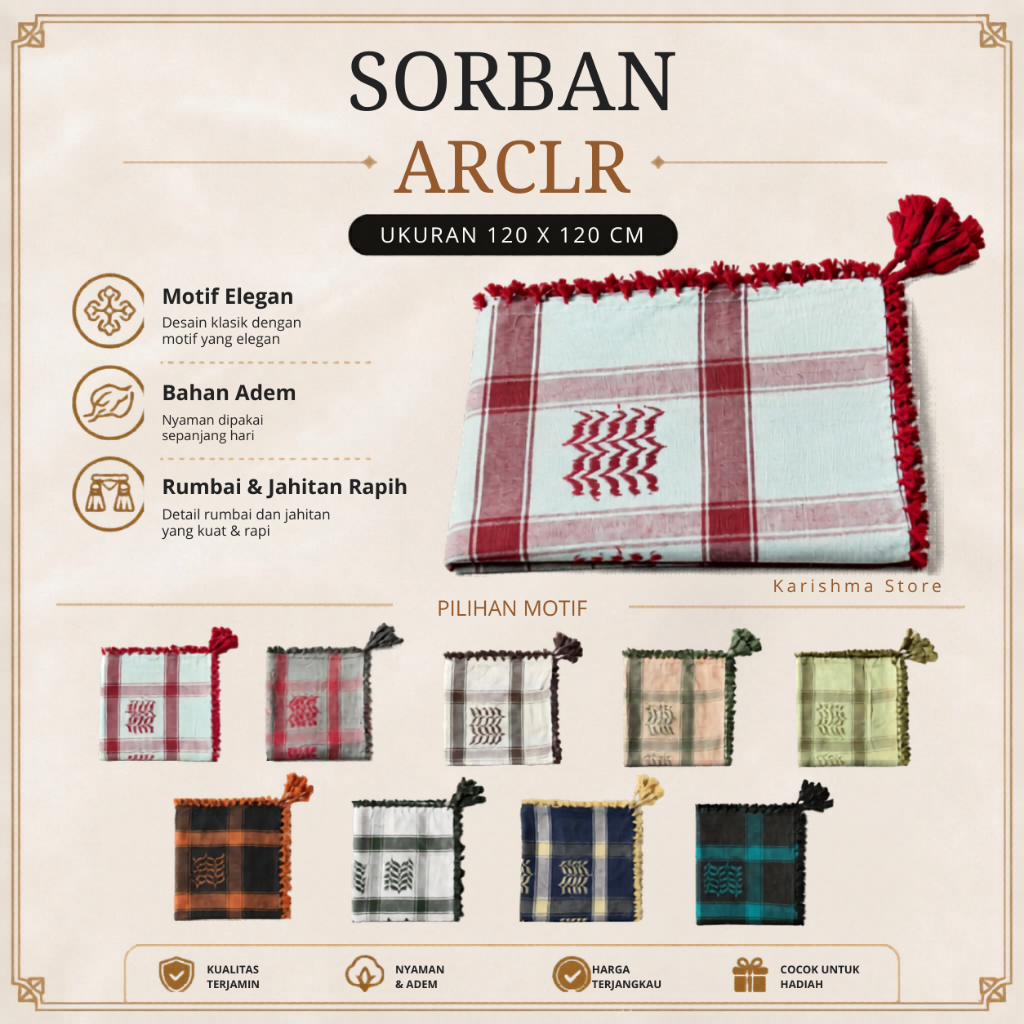 ARCOLOR SQUARE TURBAN พร้อม MOTIF TASSELS - ARMAAN TURBAN - HAJJ TURBAN