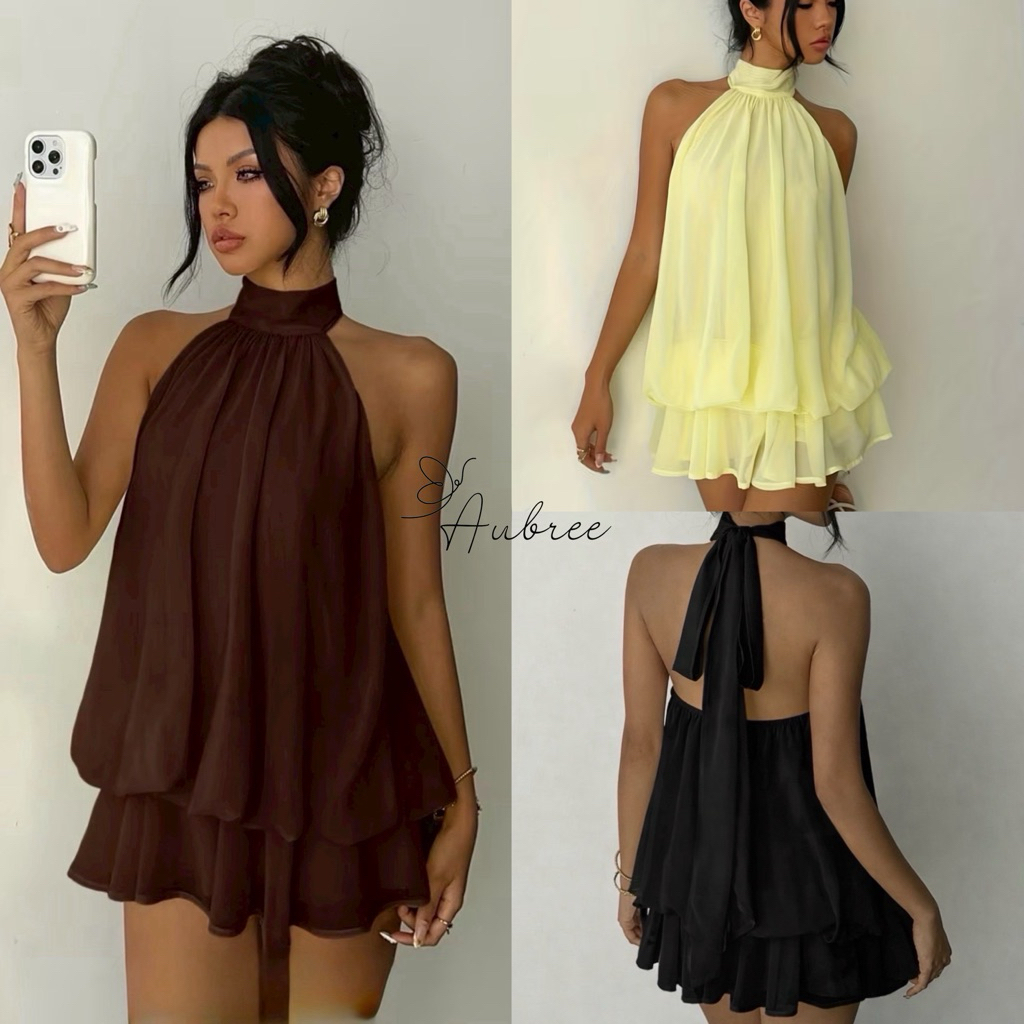 [ AUBREE ] Gili Halter Mini Dress / Mini Dress / Womens Halter Dress