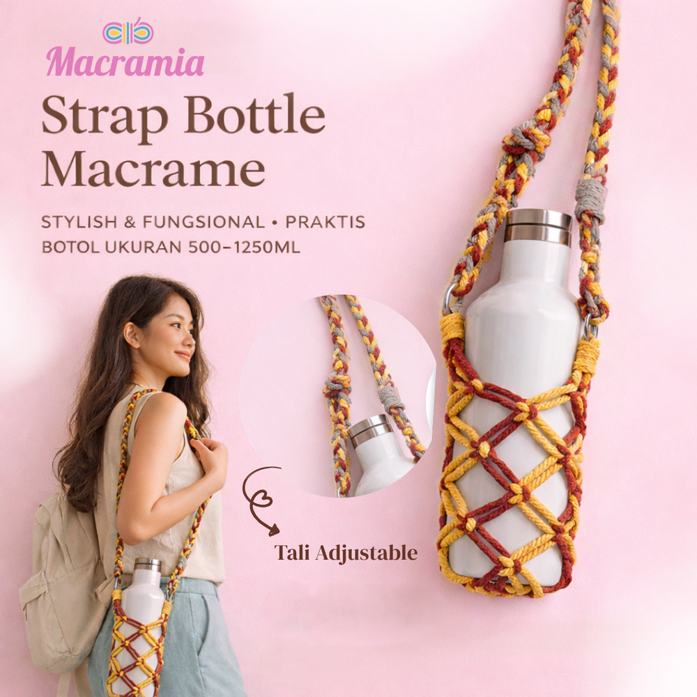 MACRAMIA กระเป๋าแก้วน้ําพาราคอร์ดแบบสั้นสําหรับขวด 500–1250ml | สายรัดแก้วน้ํา SB8A