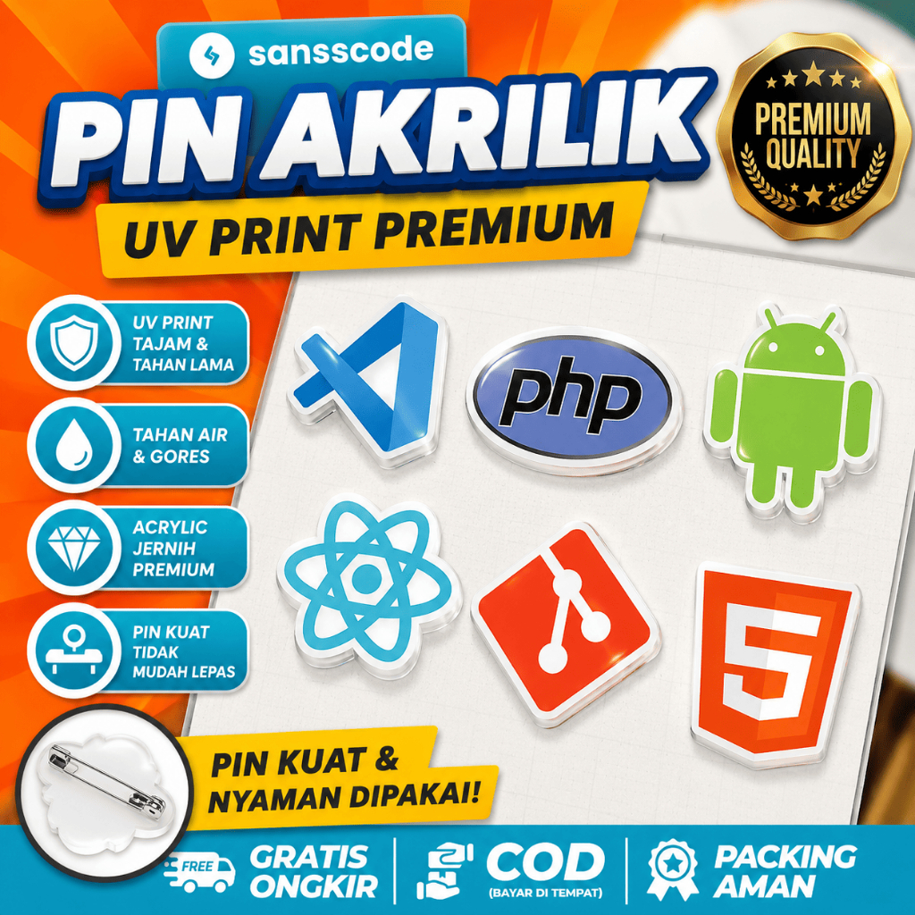 PREMIUM UV PRINT ACRYLIC PIN PROGRAMMING THEME | PIN VS CODE PHP ANDROID REACT GIT HTML | เสื้อแจ็คเ