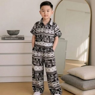 SETELAN KEMEJA PIYAMA ANAK MOTIF GAJAH UNISEX LAKI LAKI DAN PEREMPUAN UMUR 1-12 TAHUN