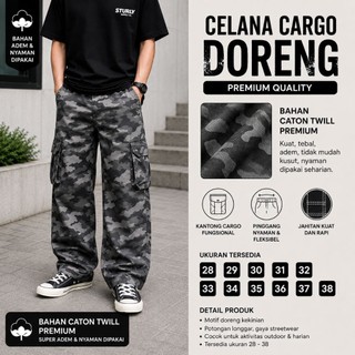 celana cargo gombrong bahan caton twil motif doreng super adem