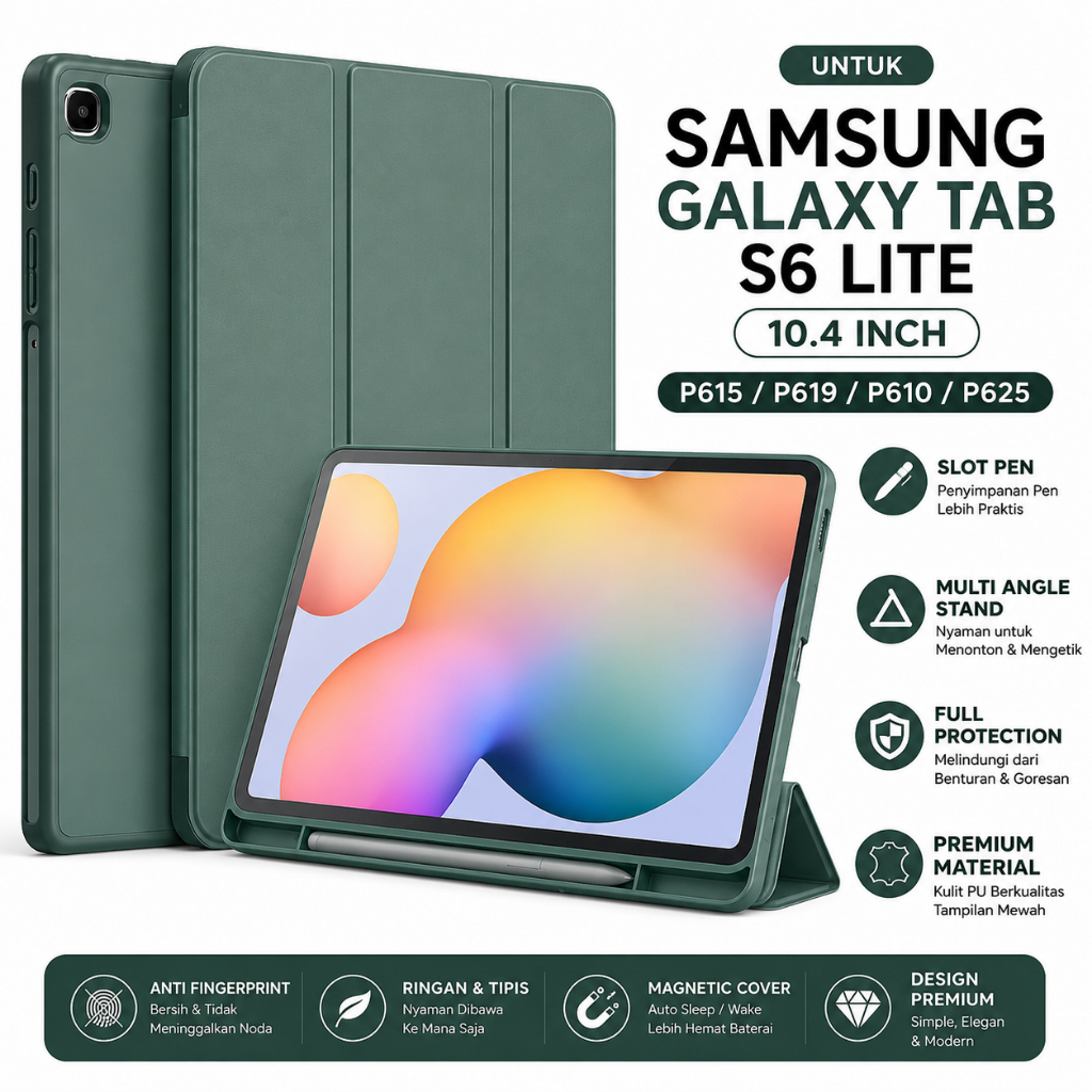 Samsung Galaxy Tab S6 Lite 10.4 นิ้ว P615 P619 P610 P625 Casing Smartcase Flip Cover Trifold Leather