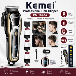 Kemei Alat cukur rambut elektrik Mesin Cukur Rambut Tanpa Kabel Turbo Hair Clipper KM-PG1990A