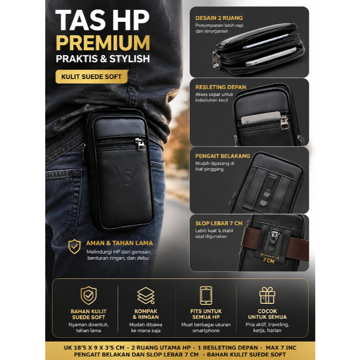 HP Mens Black Motorcycle Sport Waist Wallet Max Size