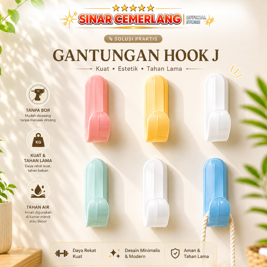 GANTUNGAN SC J Hook Hanger ติดผนัง Hook/J Letter ไม้แขวนเสื้อไม่มีเล็บ
