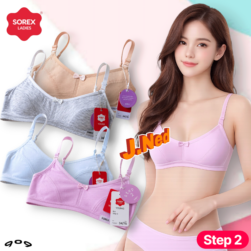 J909 (1 - 3 ชิ้น) Sorex Bra Teen Foam No Wire, Miniset Step 2 Cup A Size 32 - 36 Two Hooks