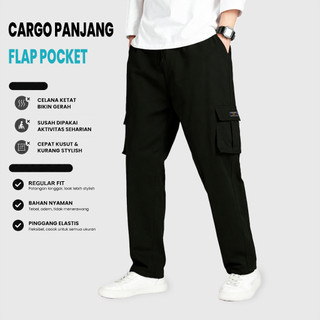 Celana Panjang Cargo Pria Dewasa Polyester Microsued Hitam Oneaway