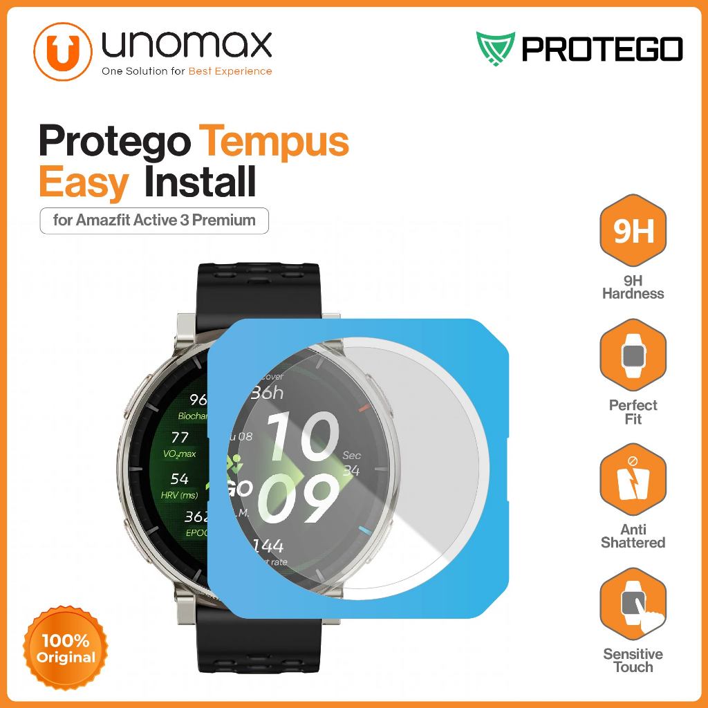 กระจกนิรภัย Amazfit Active 3 Premium Protego Temple Glass Screen Protector