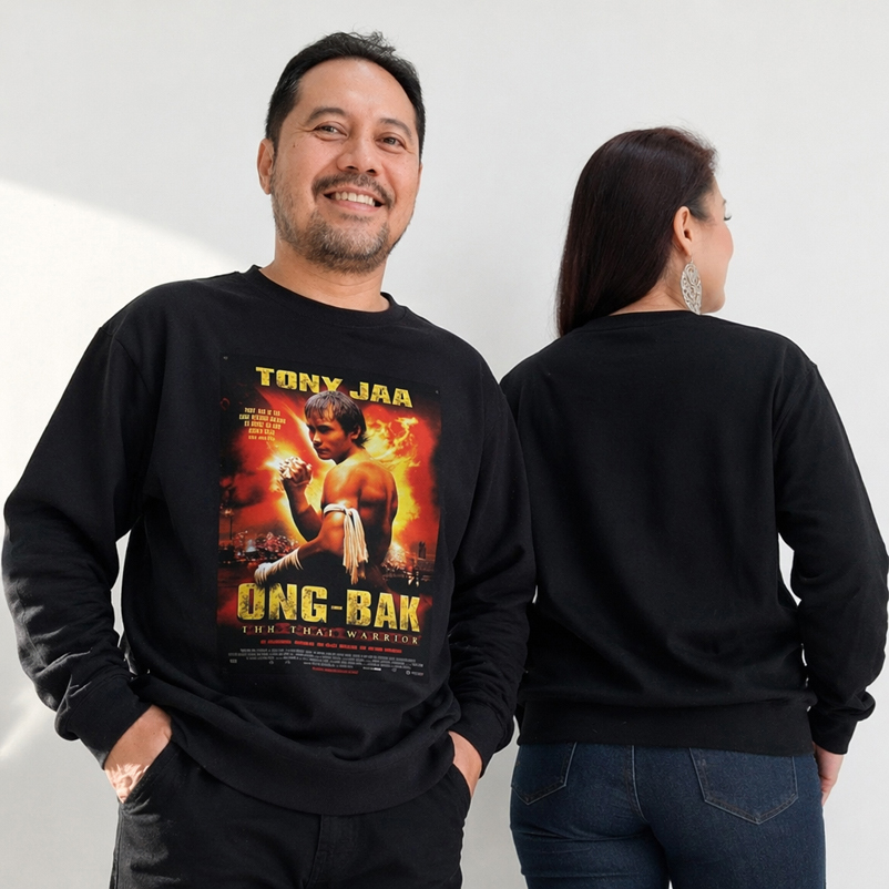 Tony Jaa ONG-BAK เสื้อสเวตเตอร์คอกลมวัสดุผ้าฟลีซ | คอกลมลําลอง Unisex | JUST Order DIRECTLY