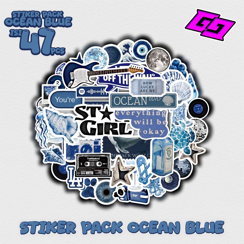 ใหม่ล่าสุด COOL AESTTHETIC OCEAN BLUE STICKER PACK ใหม่ล่าสุด COOL VIRAL OCEAN BLUE ATESTETIC STICKE
